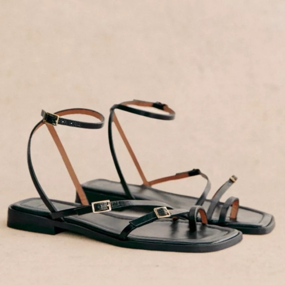 Sezane Black Strappy Leather Sandals